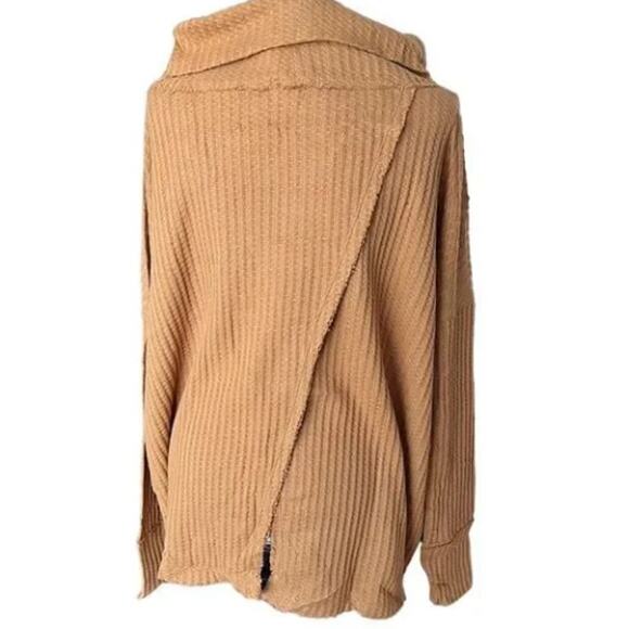 Free People Juicy Long Sleeve Cowl Neck Oversized Camel Thermal Top, Size S - Picture 5 of 7